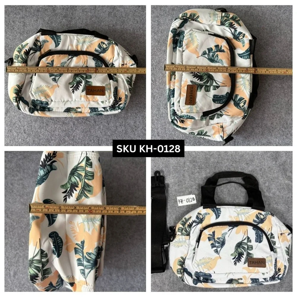 Tahan Tropical Leaf Insulated Lunch‎ Bag Medium White Floral Crossbody Strap
